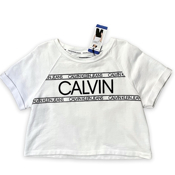 NWT Calvin Klein White Logo Short Sleeve Crop Top Size Large - Picture 9 of 13